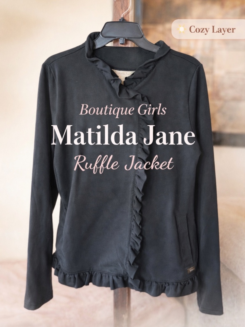 Matilda Jane Black Ruffle Jacket Cardigan Cozy Boutique Layer